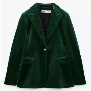 Zara Velvet Blazer Jacket XL Limited Edition Green